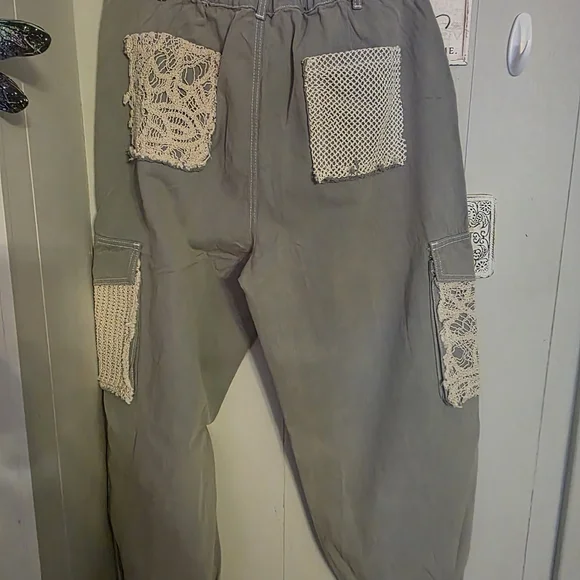 POL Gray Cargo Pants with Crochet Pocket Accents - Picture 2 of 3